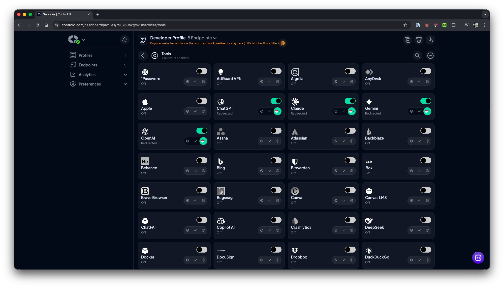 Control D DNS routing dashboard