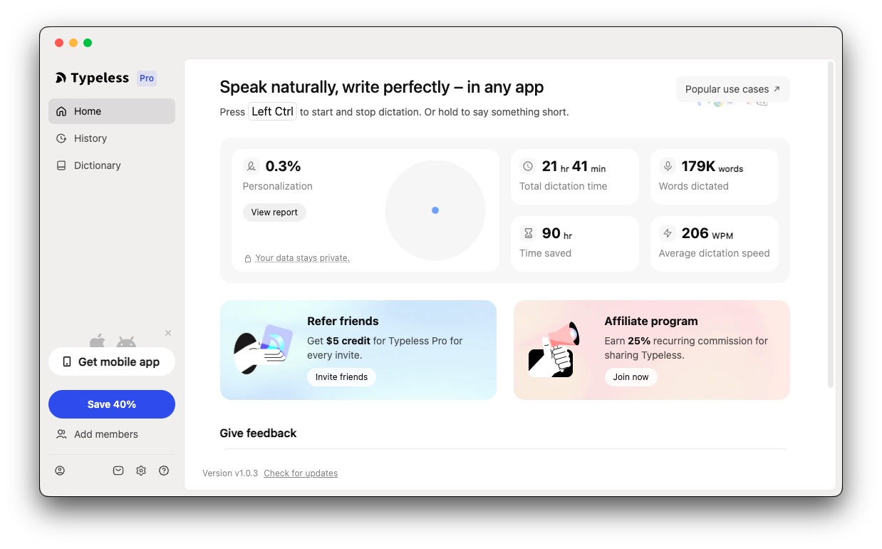 Typeless voice-to-text app